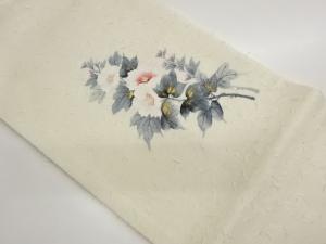 作家物　ひげ紬金彩手描き牡丹模様名古屋帯